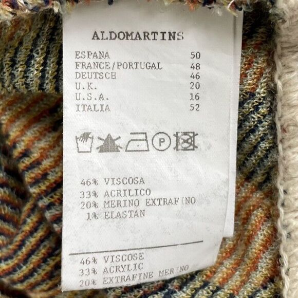 ALDOMARTINS Cardigan Womens 16 Orange Blue Geometric Wool Blend Naeba - Picture 9 of 10